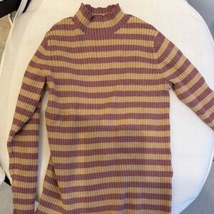Zara Purple and Tan Striped Turtleneck Sweater